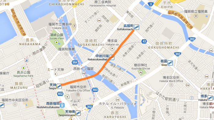 แผนที่การเดินขบวนพาเรดของงาน hakata dontaku port festival 