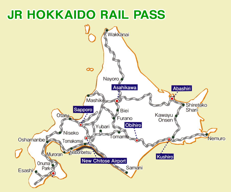 เส้นทางที่ครอบคลุมของ JR Hokkaido Rail Pass