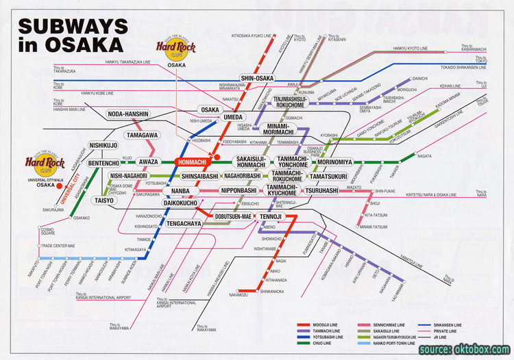 แผนที่รถไฟฟ้าใต้ดินในโอซาก้า