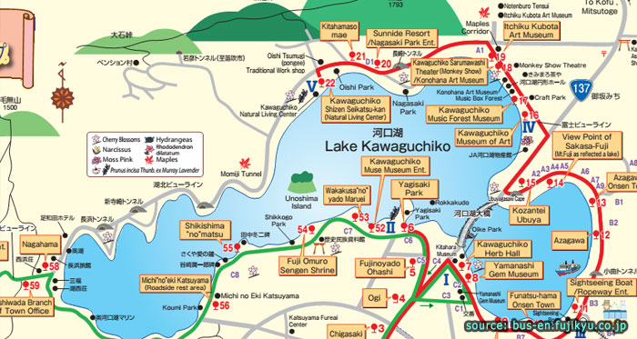 กดเพื่อดาวน์โหลด แผนที่เส้นทางการเดินรถบัสนำเที่ยวที่ทะเลสาปคาวากูชิโกะ
