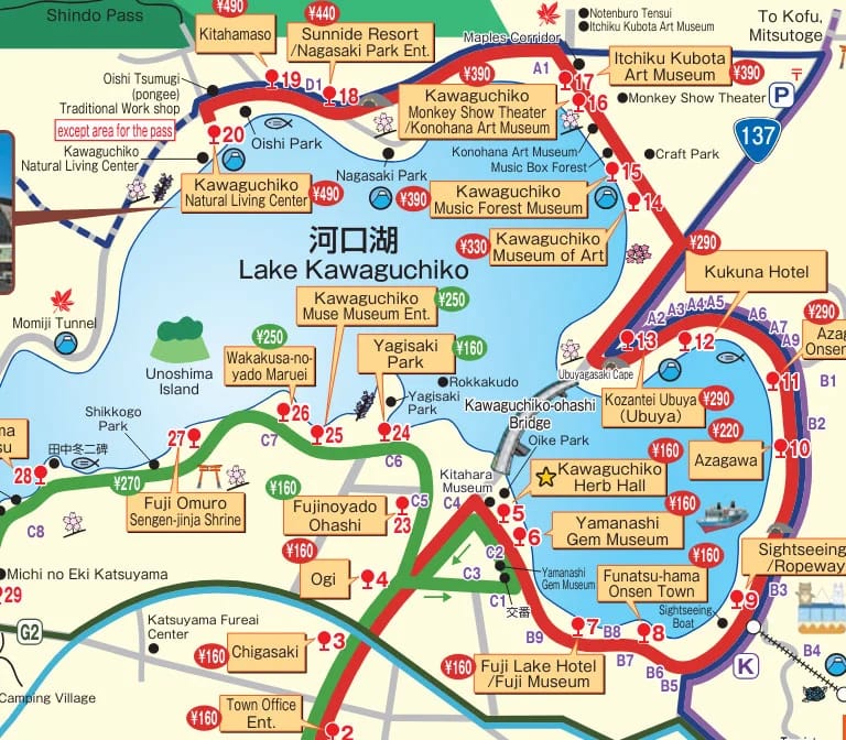 แจกฟรี แผนที่รถบัสจุดเที่ยวรอบๆฟูจิ Fuji Sightseeing Bus Guide Map