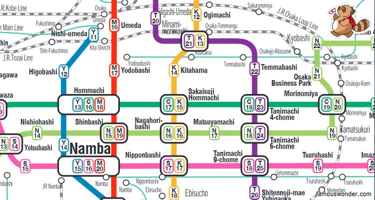 แผนที่รถไฟใต้ดินและรถไฟของโอซาก้า