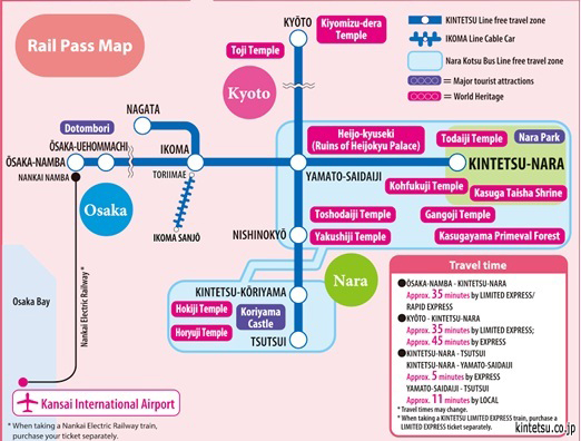 เส้นทางรถไฟของ Kintetsu Rail Pass (1-2 Day)