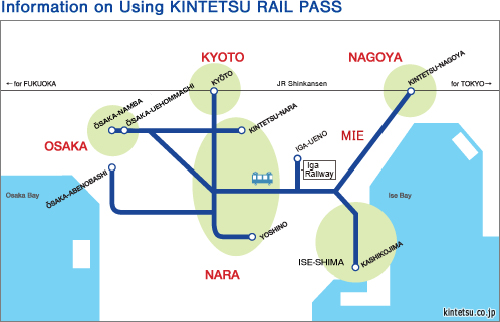  เส้นทางรถไฟของ Kintetsu Rail Pass (5 Day)