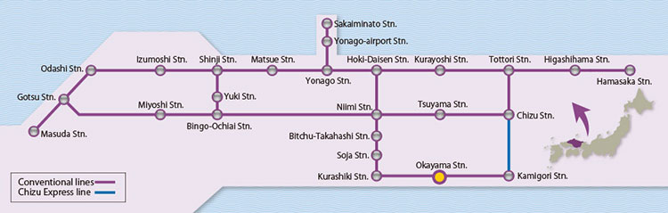 เส้นทางที่ครอบคลุมของ San’in-Okayama Area Pass
