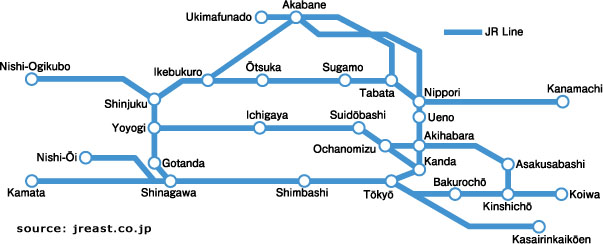 แผนที่ของตั๋วรถไฟโทคุไน