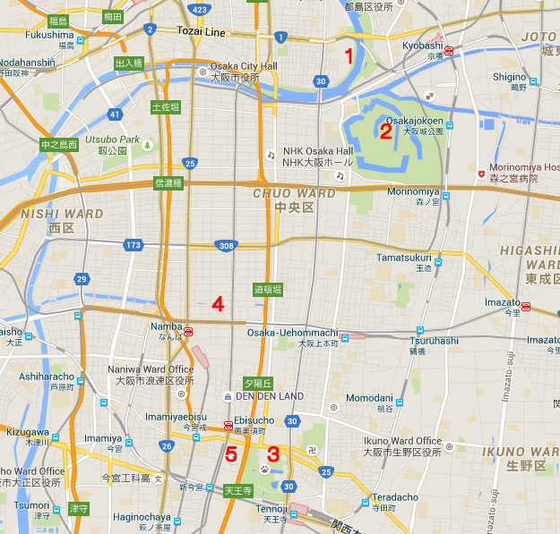 แผนที่การเที่ยวเมืองโอซาก้า