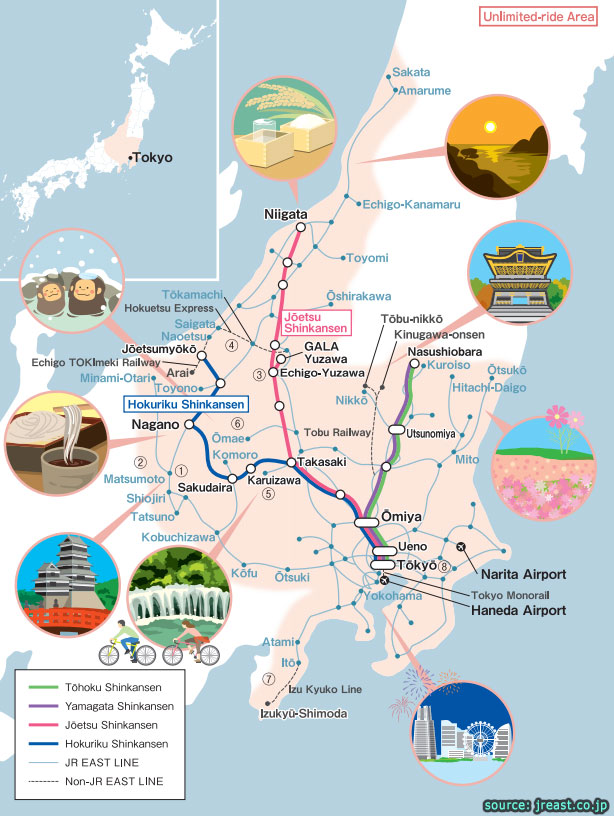 แผนที่เส้นทาง JR EAST PASS (Nagano, Niigata area)