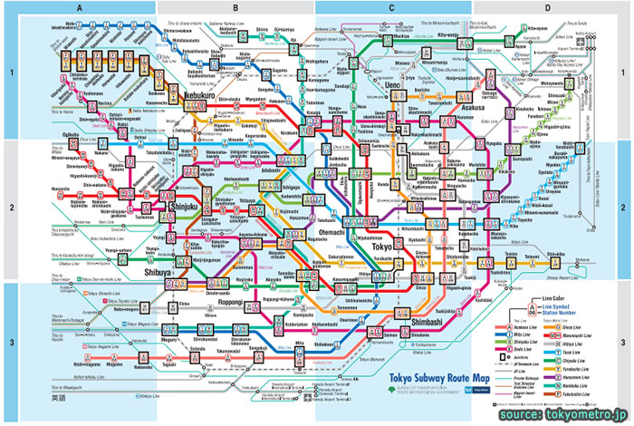 แผนที่รถไฟ subway ของโตเกียว